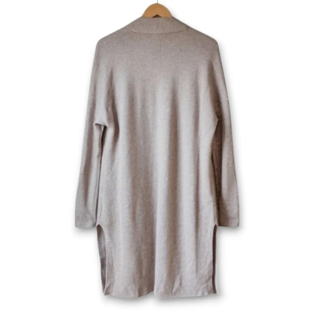 Athleta Cashmere Wool Blend Oversized Side Slit Open Front Cardigan Taupe sz S